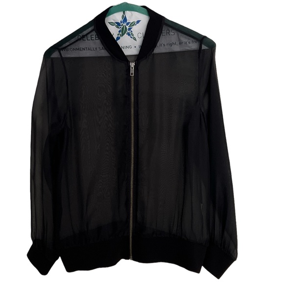NOT FOR SALE 💔MICHELLE MASON Sheer Silk Organza Mesh Bomber Zip-Up Jacket Black - Picture 13 of 15